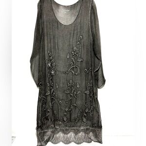 Soft Surroundings Silk Lined Appliquéd Isadora Dress